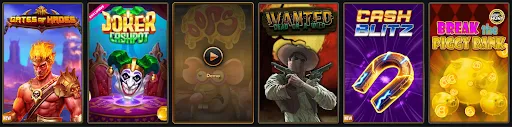 Gransino Casino Top Slot Games – Play Joker Jackpot, Cash Blitz & More Slot game thumbnails including Gates of Hades, Joker Jackpot, Oops, Wanted Dead or a Wild, Cash Blitz, and Break the Piggy Bank