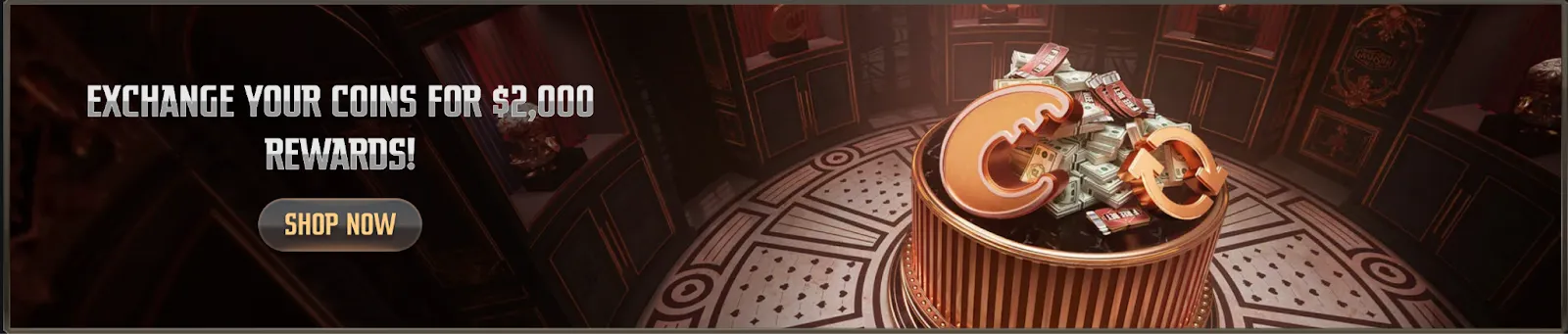Gransino Casino Loyalty Program – Redeem Coins for Big Cash Prizes Stack of cash and golden coin symbols in a luxurious room with the text