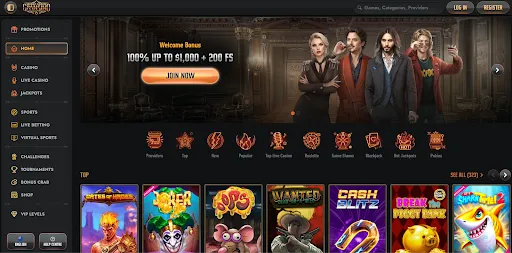 Gransino Casino – 100% up to $1,000 + 200 FS bonus and top games like Gates of Hades and Cash Blitz Gransino Casino homepage with welcome bonus banner and featured games